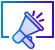 Icon of a megaphone with sound waves, symbolizing an announcement or promotion, in a purple and blue gradient design.