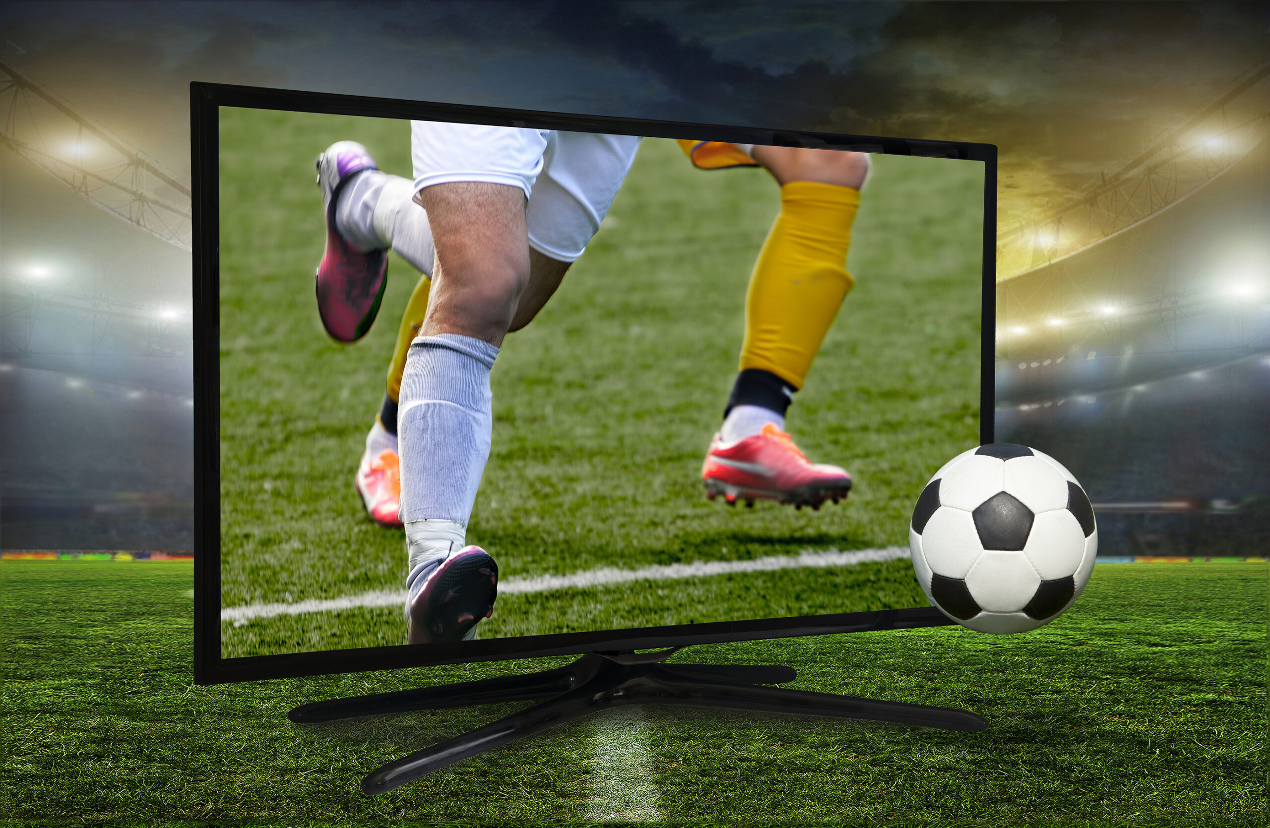Image of a soccer game being streamed on a smart TV