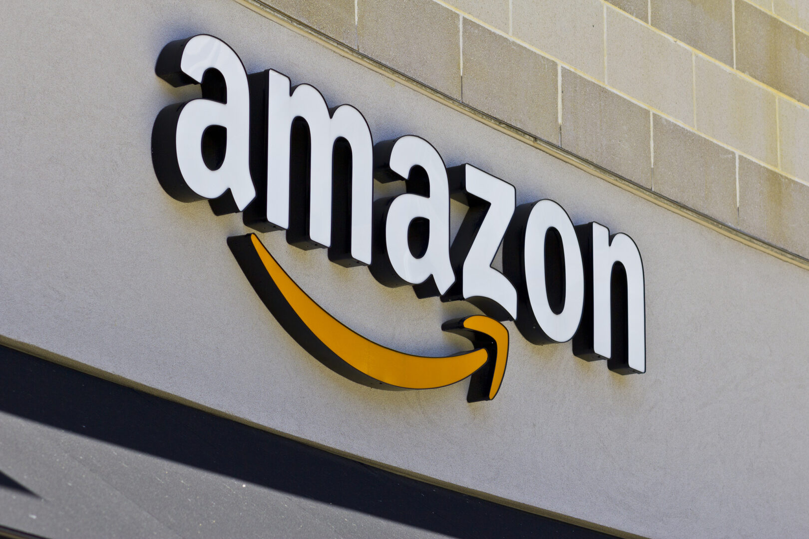 Amazon logo on the side of a building